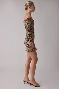 AFRM Peck Bright Blossom Mesh Off-The-Shoulder Bodycon Mini Dress