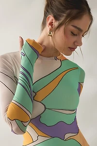 AFRM Mirza Scarf Floral Mesh Long Sleeve Bodycon Mini Dress