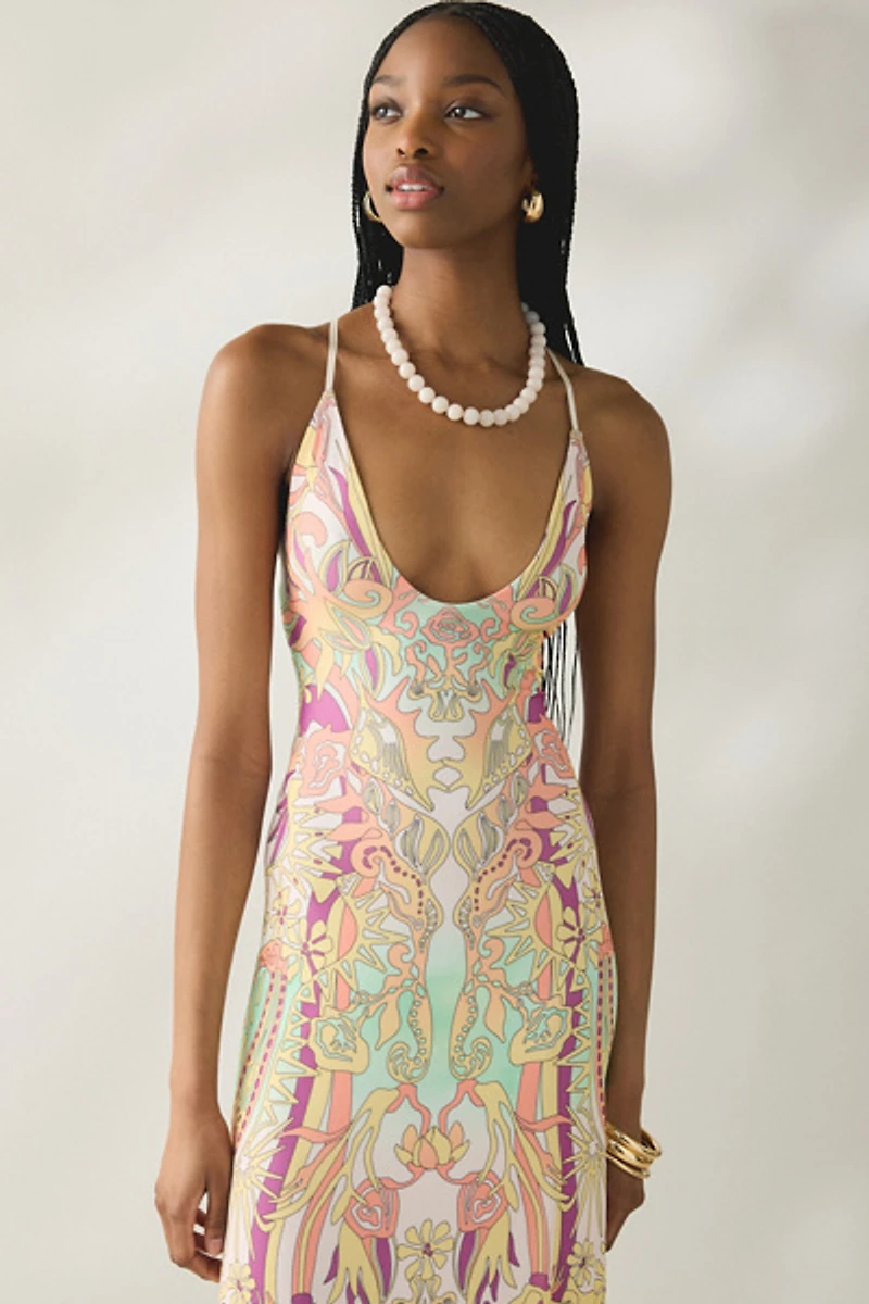 AFRM Romy Vintage Swirl Plunging Mesh Maxi Dress