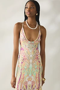 AFRM Romy Vintage Swirl Plunging Mesh Maxi Dress