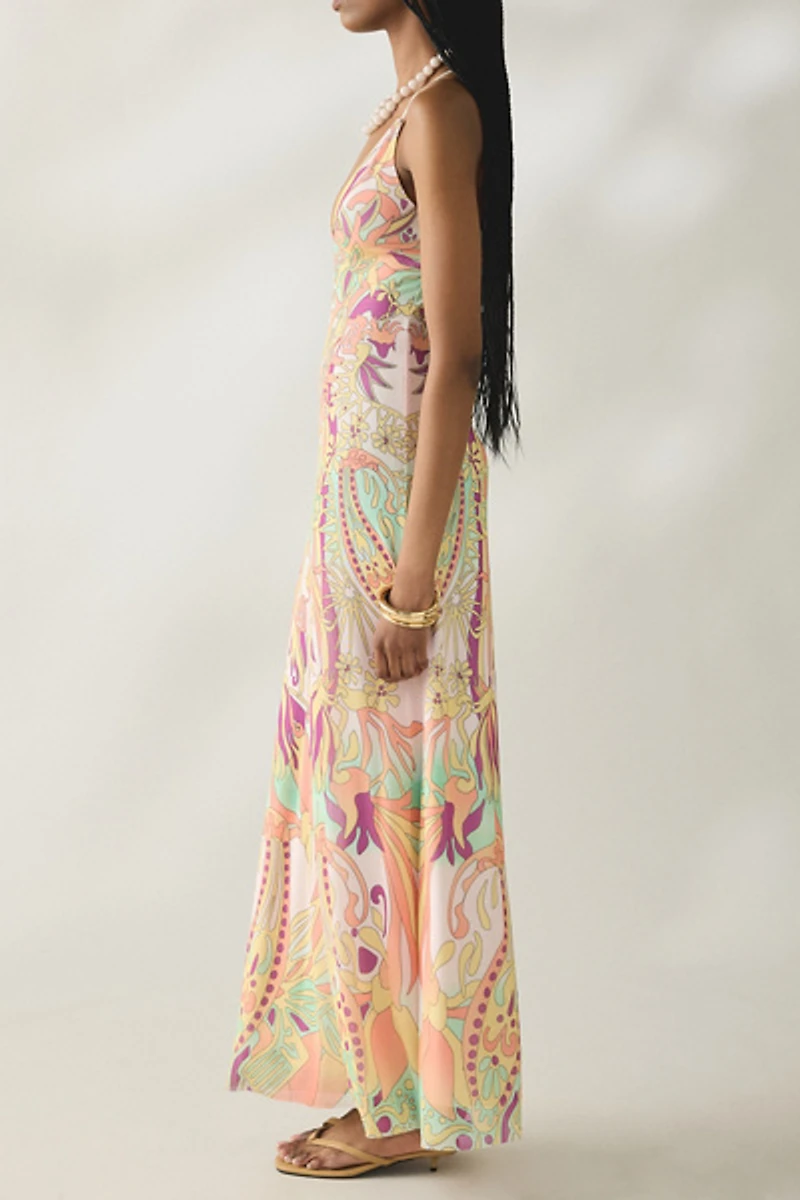 AFRM Romy Vintage Swirl Plunging Mesh Maxi Dress