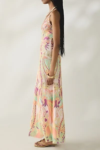 AFRM Romy Vintage Swirl Plunging Mesh Maxi Dress