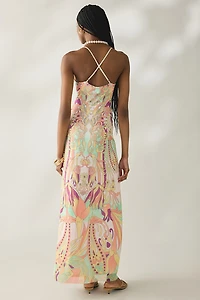 AFRM Romy Vintage Swirl Plunging Mesh Maxi Dress