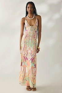 AFRM Romy Vintage Swirl Plunging Mesh Maxi Dress