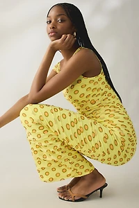 AFRM Biona Deco Dot Ruched Mesh One-Shoulder Midi Dress