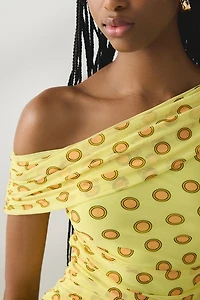 AFRM Sophie Deco Dot Tie Detail One-Shoulder Top