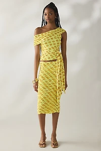 AFRM Sophie Deco Dot Tie Detail One-Shoulder Top