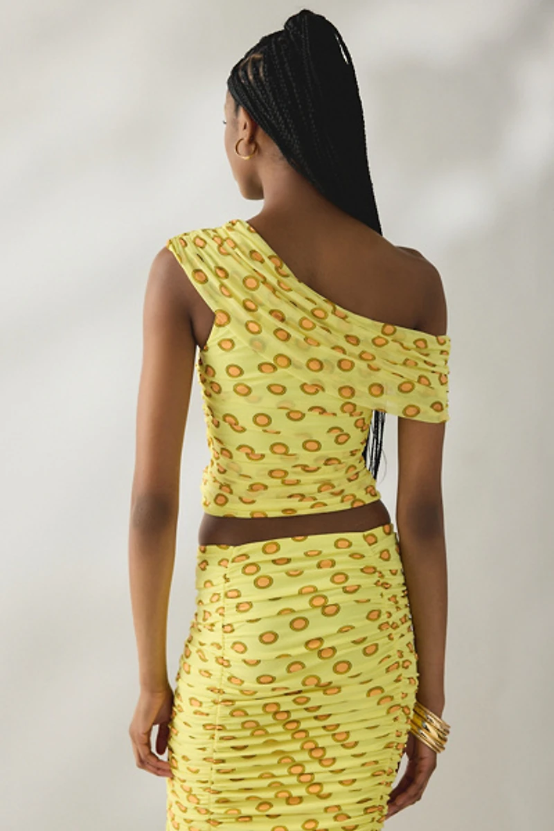 AFRM Sophie Deco Dot Tie Detail One-Shoulder Top