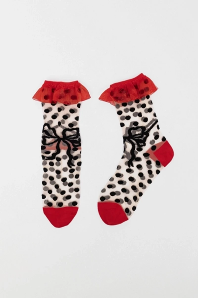 Sock Candy Polka Dot Bow Ruffle Sheer Sock