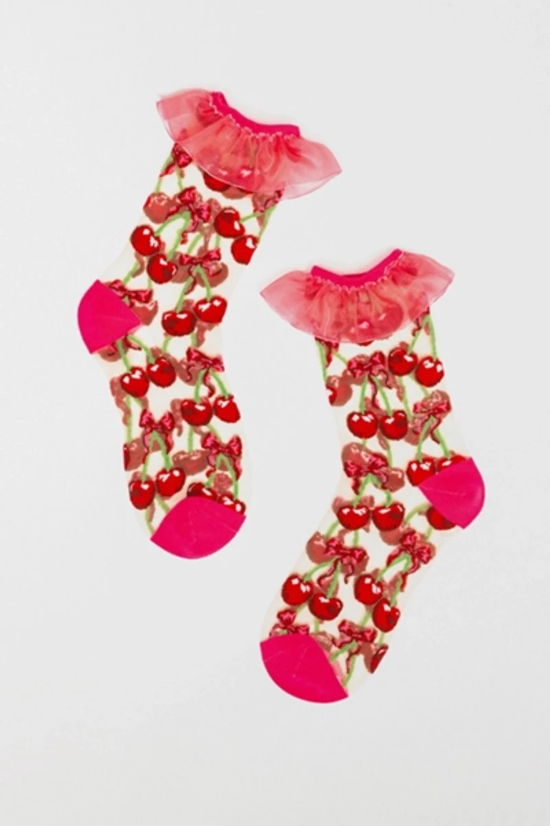 Sock Candy Cherry Bow Ruffle Sheer Sock