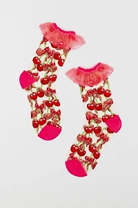 Sock Candy Cherry Bow Ruffle Sheer Sock