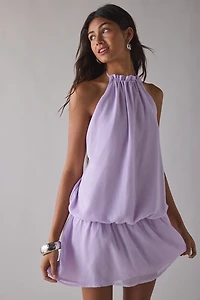 Motel Veloria Lilac Chiffon High-Neck Halter Mini Dress