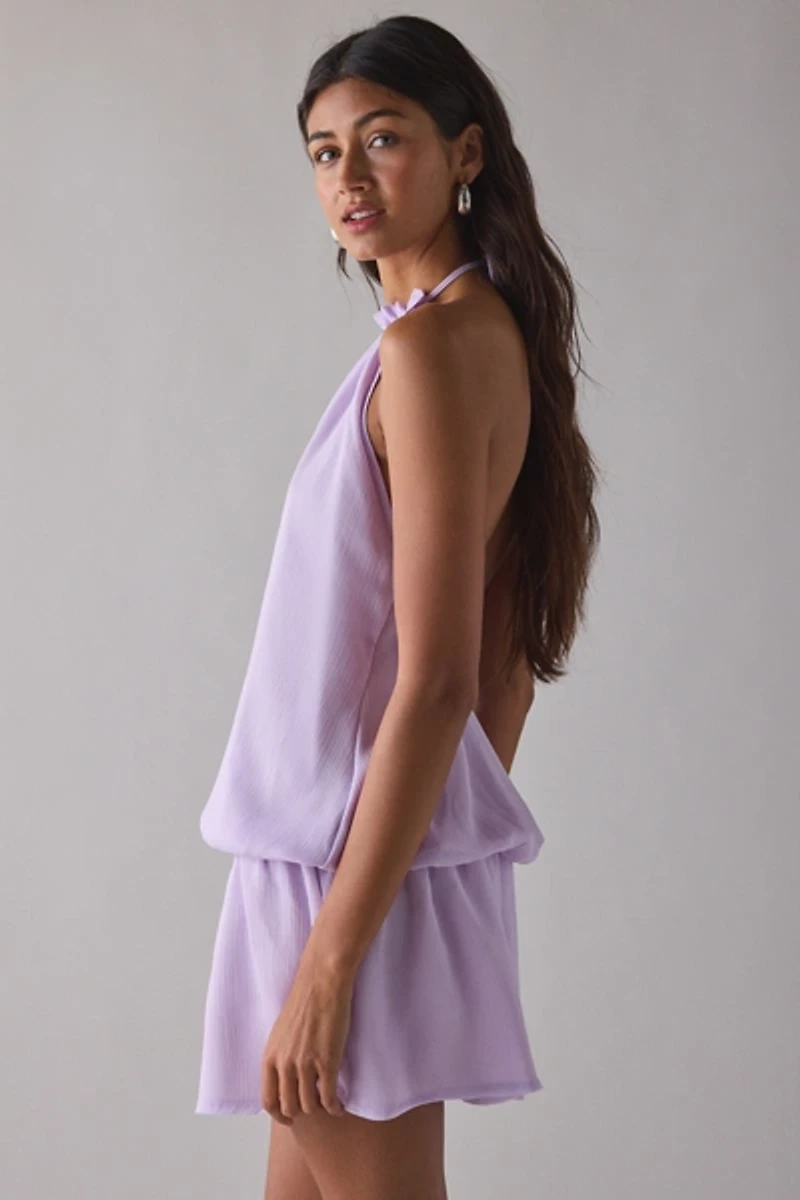 Motel Veloria Lilac Chiffon High-Neck Halter Mini Dress