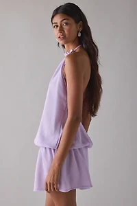 Motel Veloria Lilac Chiffon High-Neck Halter Mini Dress
