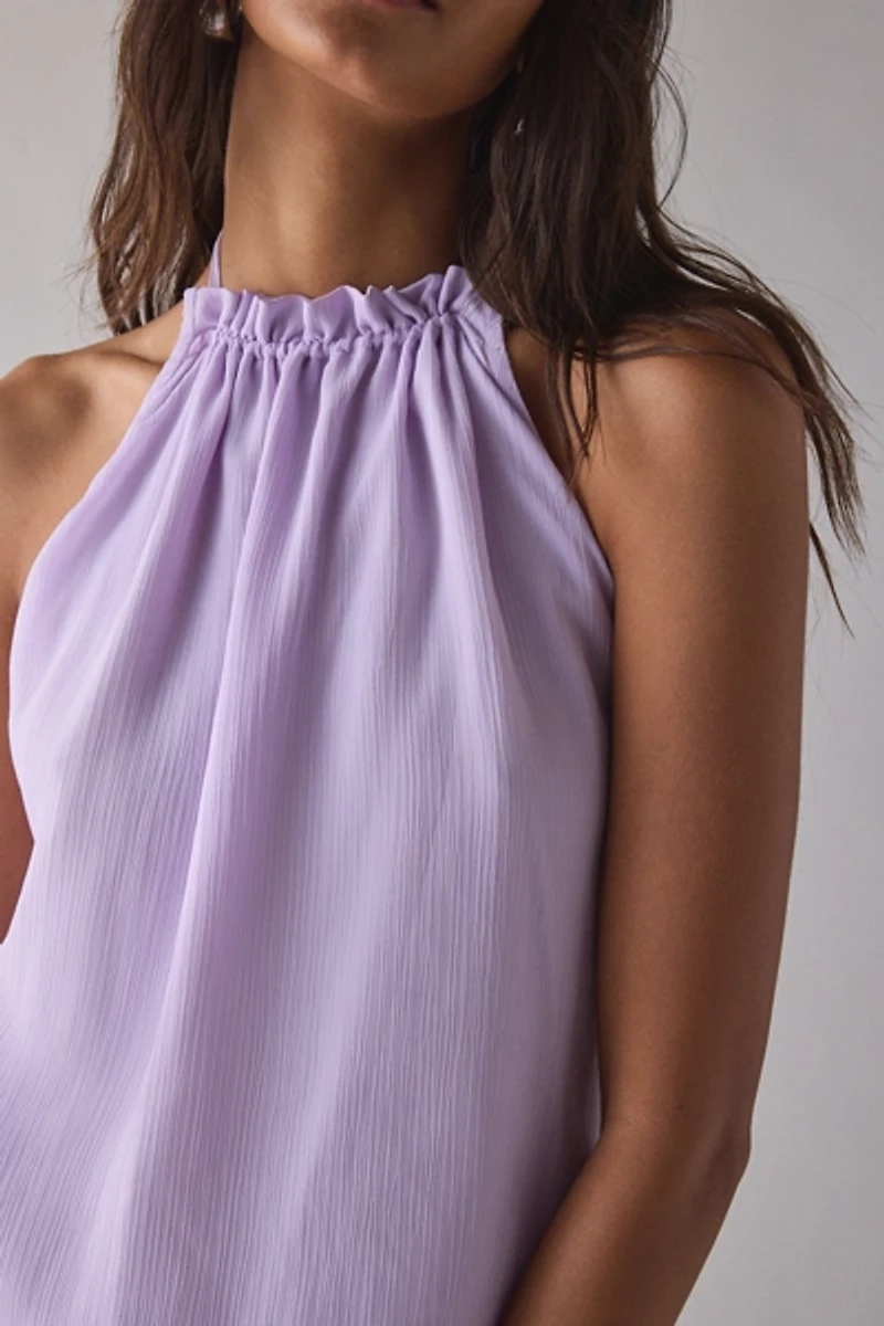 Motel Veloria Lilac Chiffon High-Neck Halter Mini Dress