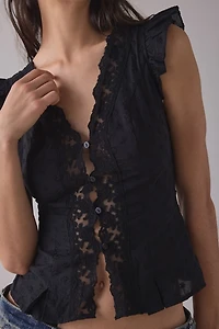 Kimchi Blue Aurelia Lace Trim Flutter Sleeve Blouse