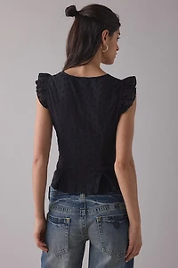 Kimchi Blue Aurelia Lace Trim Flutter Sleeve Blouse