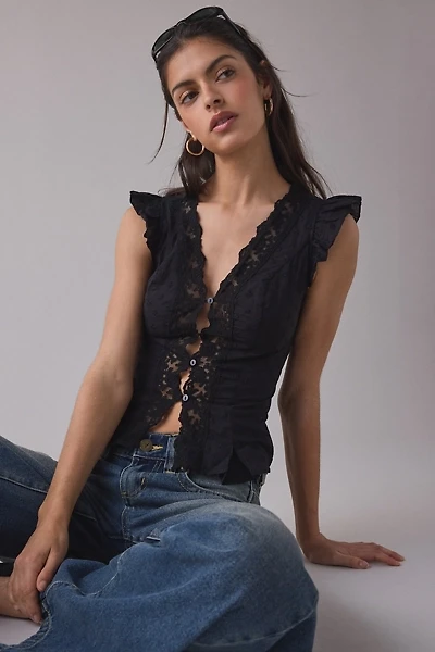 Kimchi Blue Aurelia Lace Trim Flutter Sleeve Blouse
