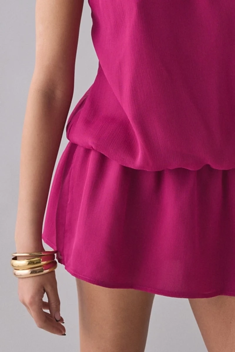 Motel Veloria Dark Rose Chiffon High-Neck Halter Mini Dress