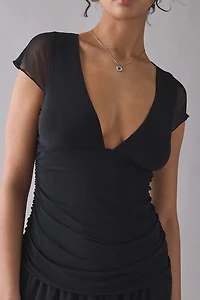 Motel Mowgil Cap Sleeve Drop Waist Mesh Mini Dress