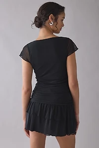 Motel Mowgil Cap Sleeve Drop Waist Mesh Mini Dress