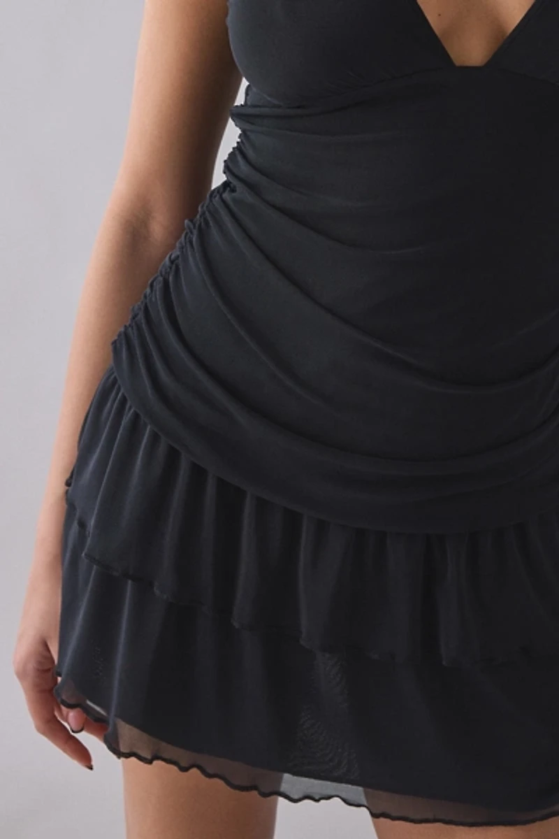 Motel Mowgil Cap Sleeve Drop Waist Mesh Mini Dress