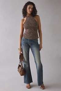 Motel Badilah Flocked Polka Dot High Neck Halter Top