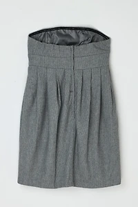 Vintage Y2k Gray Pinstriped Pleated Strapless Mini Dress