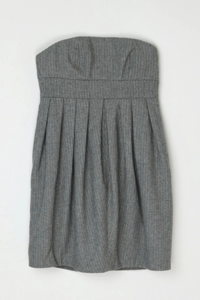 Vintage Y2k Gray Pinstriped Pleated Strapless Mini Dress