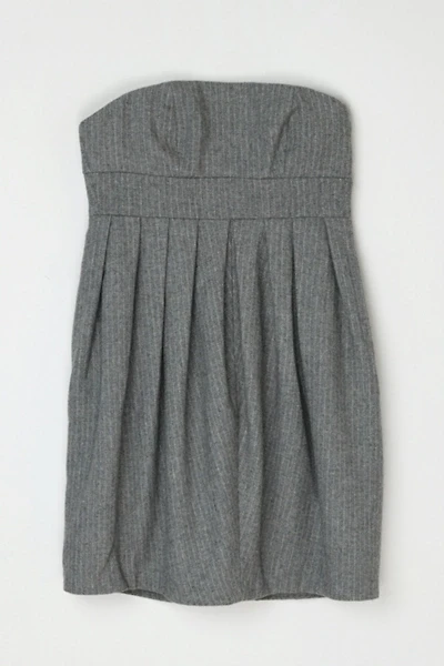 Vintage Y2k Gray Pinstriped Pleated Strapless Mini Dress