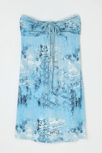 Vintage Y2k Printed Ruched Strapless Halter Mini Dress