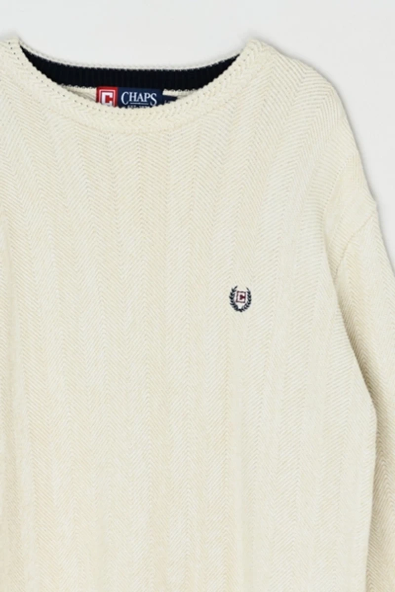 Vintage Y2k Cream Herringbone-Knit Sweater