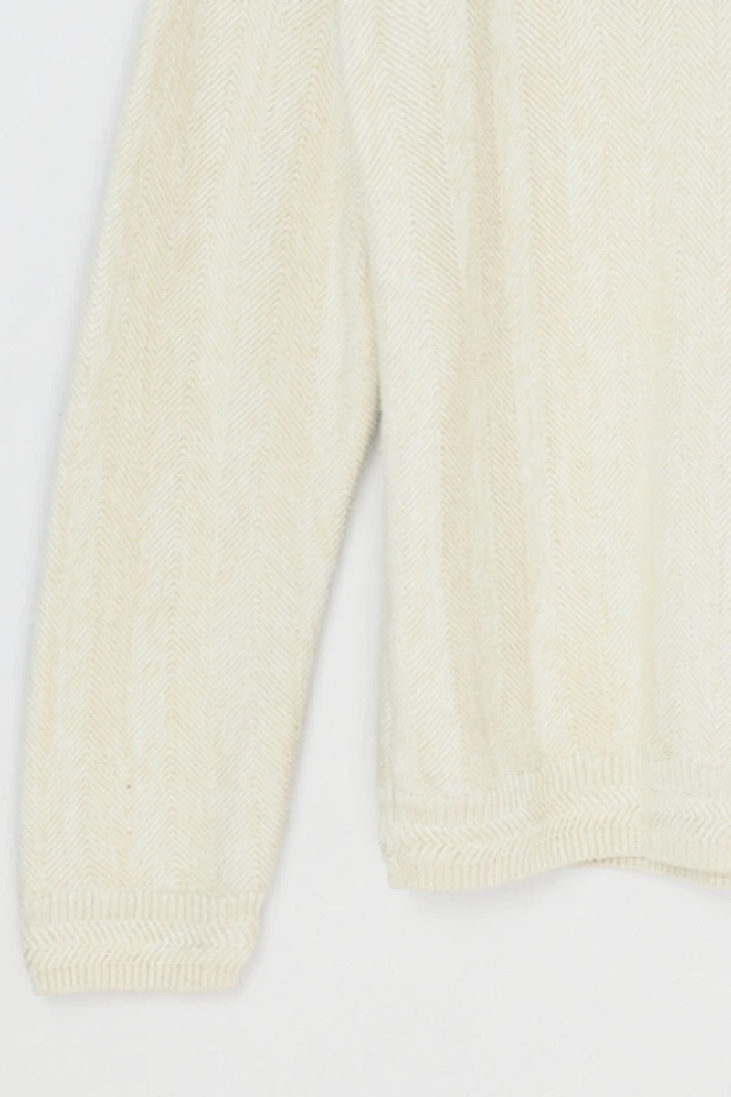 Vintage Y2k Cream Herringbone-Knit Sweater