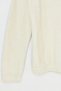 Vintage Y2k Cream Herringbone-Knit Sweater