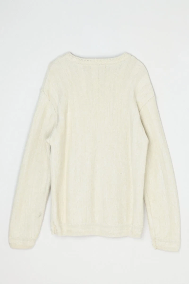 Vintage Y2k Cream Herringbone-Knit Sweater