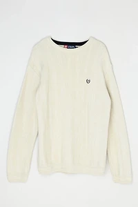 Vintage Y2k Cream Herringbone-Knit Sweater