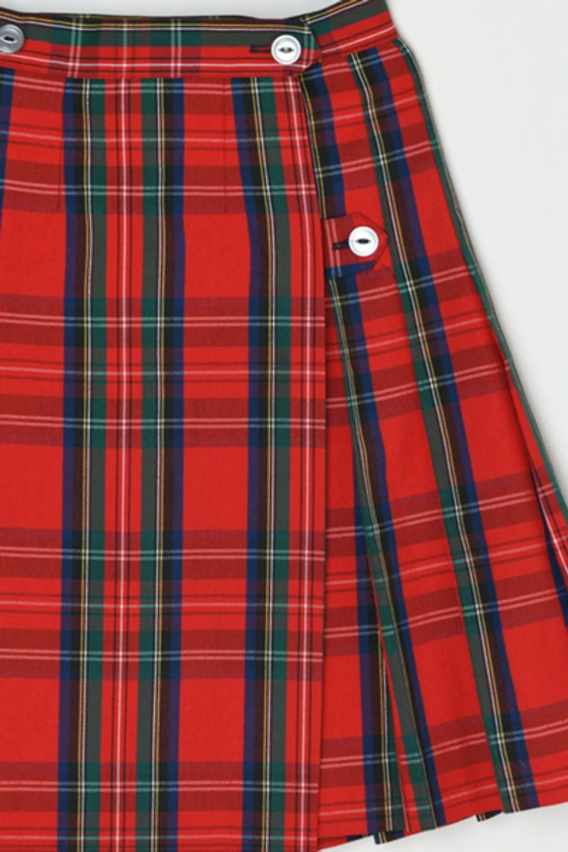 Vintage 70s Red Plaid Pleated Wrap Mini Skirt
