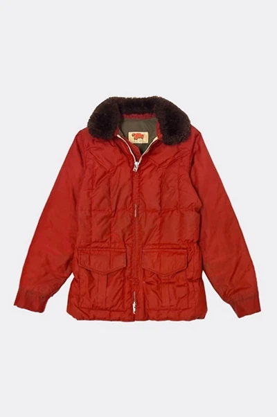 Vintage 1970's Comfy Fleece Collar Quilted Down Jacket