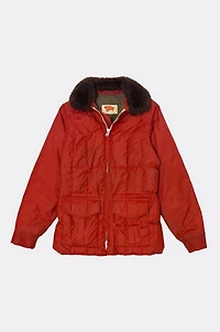 Vintage 1970's Comfy Fleece Collar Quilted Down Jacket