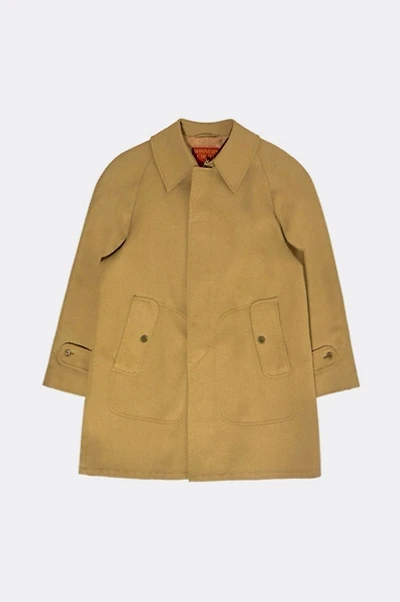 1960's Rainfair Woven Waterproof Wool Satin Lined Long Coat Jacket