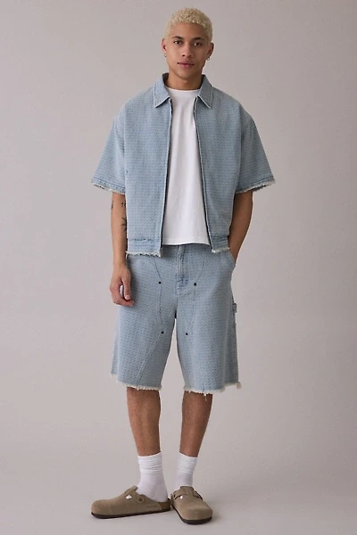 Honor The Gift Vintage Indigo Denim Zip-Up Short Sleeve Overshirt