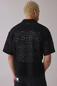 Honor The Gift Pointelle Knit Polo Collar Short Sleeve Sweater