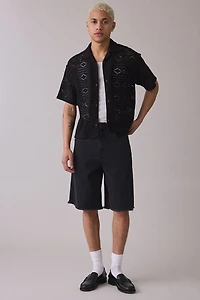 Honor The Gift Pointelle Knit Polo Collar Short Sleeve Sweater