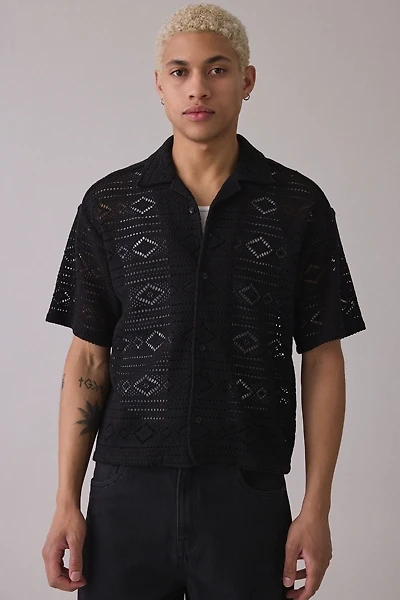 Honor The Gift Pointelle Knit Polo Collar Short Sleeve Sweater