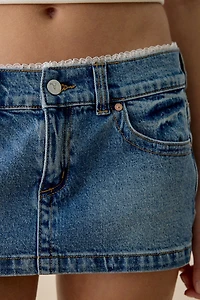 Abrand 00 Lace Trim Low-Rise Denim Mini Skirt