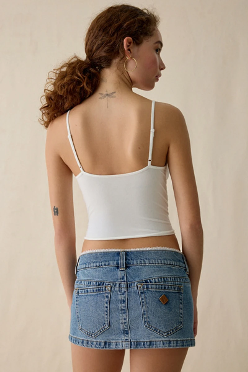 Abrand 00 Lace Trim Low-Rise Denim Mini Skirt