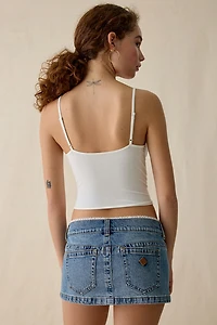 Abrand 00 Lace Trim Low-Rise Denim Mini Skirt