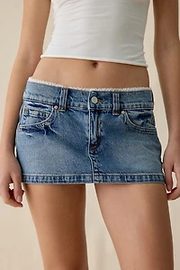 Abrand 00 Lace Trim Low-Rise Denim Mini Skirt