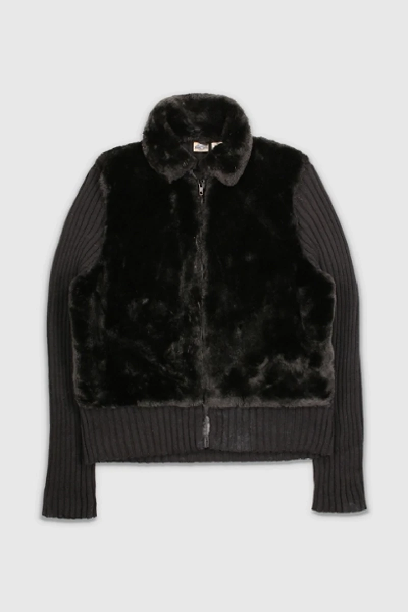 Vintage Y2K Black Faux Fur Cardigan
