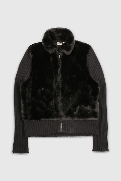 Vintage Y2K Black Faux Fur Cardigan